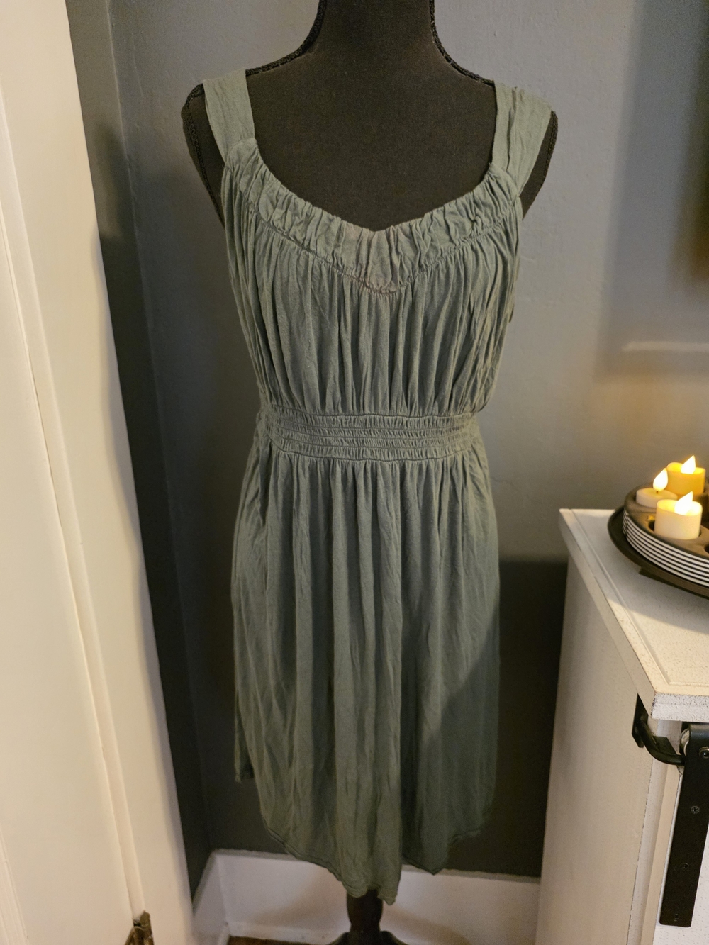 Calvin Klein Jeans Sage Green Sleeveless Tank Midi Elastic Waist Dress